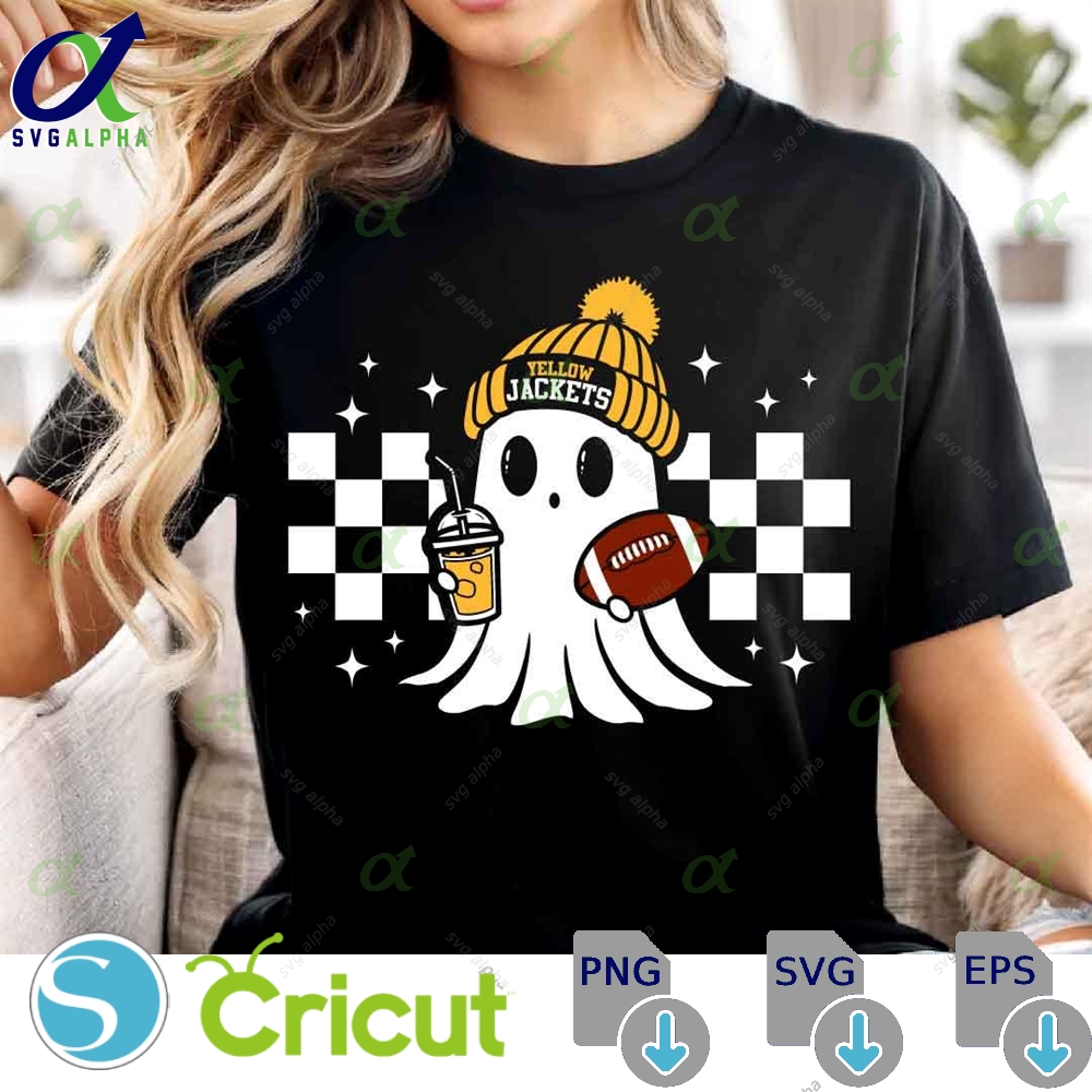 Yellow Jackets Football Svg Png Cute Ghost Football Svg Varsity Yellow Jackets Shirt Halloween Ghost Svg Halloween Football Svg